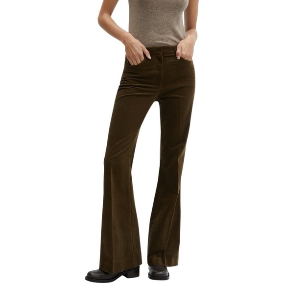 NWT Mango VELVETEEN SUIT TROUSERS Brown Cotton Flare High Rise Pants Size 4 - Picture 1 of 8